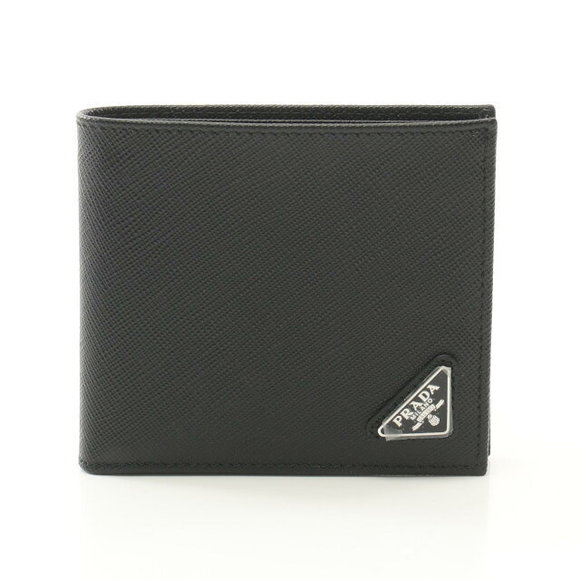 Prada SAFFIANO TRIANG Bifold Wallet Leather Black - Picture 1 of 5